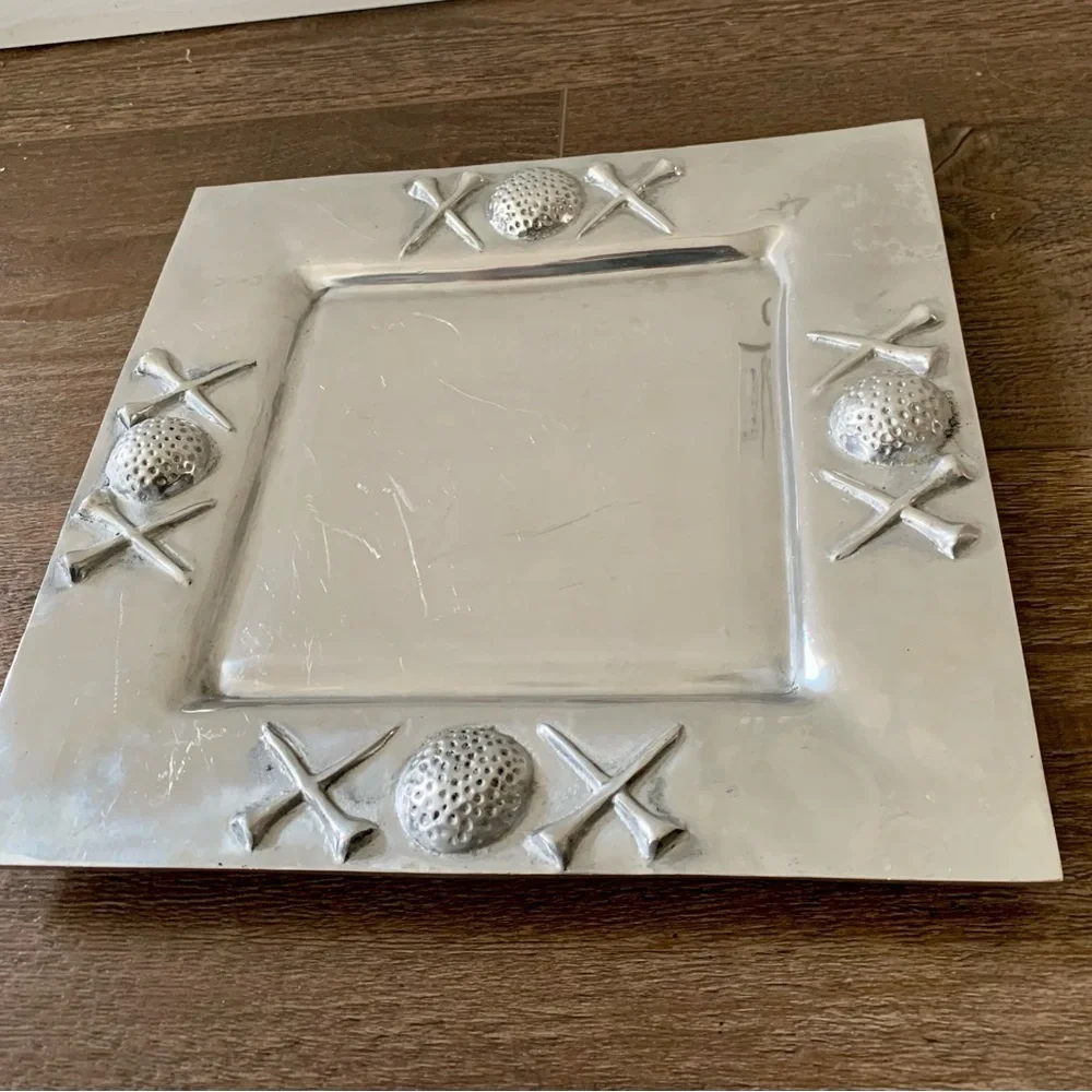 Simply Pewter Metal Serving Tray In Golf Motif 12/12”